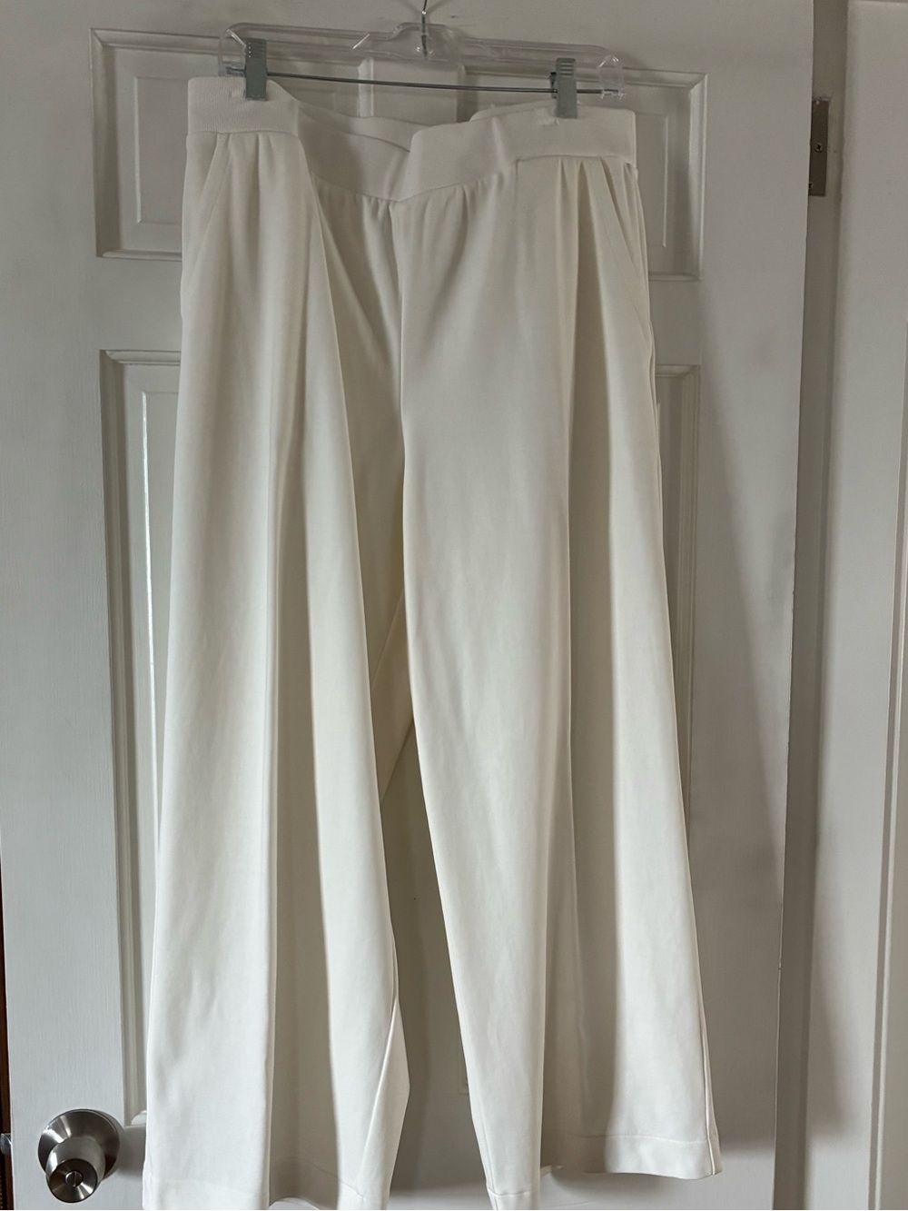 Women’s Wide Leg Cream Pants - Classic Pull-On Trousers